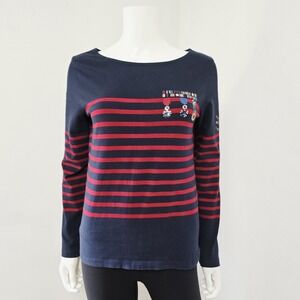 Saint James Mademoiselle Top Shirt Size 8 Womens Stripe Sequins Mariner Navy Red